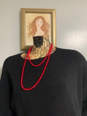 Red Glass Beaded Long Necklace - Classic Womens Jewelry